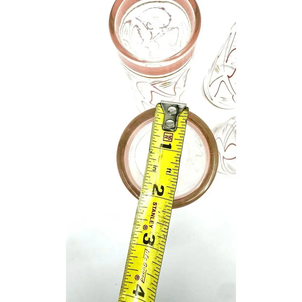 Vintage Zombie Glasses Pink Gold Geometric Shapes MCM Hazel Atlas Set of 4